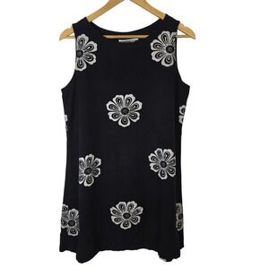 Peppermint‎ Bay Womens Black White Floral Batik Rayon Sleeveless Shift Dress L